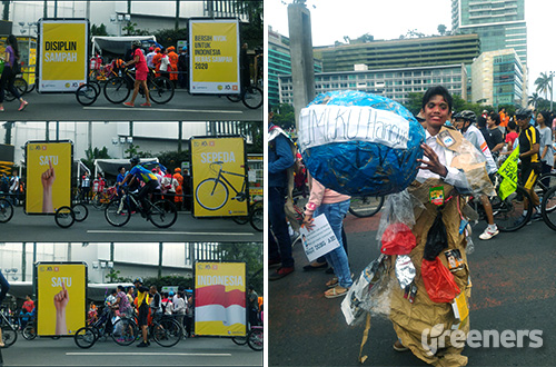 Dalam aksi yang merupakan bagian dari perayaan Hari Peduli Sampah Nasional 2016, berbagai elemen masyarakat juga menyatakan dukungannya untuk gerakan "Indonesia Bebas Sampah 2020". Foto: greeners.co/Rizky Damayanti