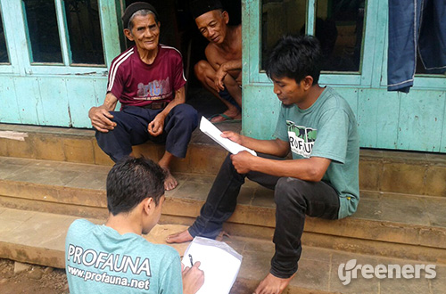 Tim dari Profauna sedang melakukan wawancara terhadap warga di sekitar kawasan Suaka Margasatwa Dataran Tinggi Yang, Jawa Timur. Foto: Profauna/greeners.co