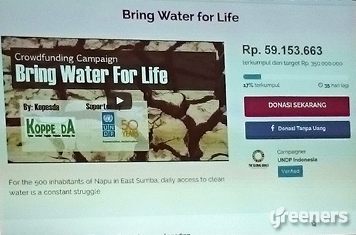 Tampilan laman "Bring Water For Life" di situs kitabisa.com. Foto: greeners.co/Renty Hutahaean