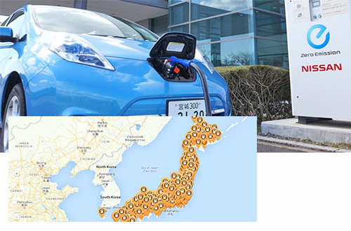 Jepang kini memiliki 40.000 buah stasiun pengisian bahan bakar elektrik (SPBE) di seluruh negaranya. Foto: Nissan/inhabitat.com