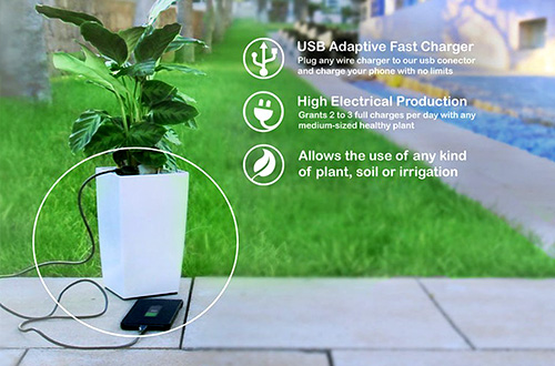 Bioo Lite merupakan sebuah pot tanaman pertama di dunia yang bisa mengisi ulang daya untuk gawai semacam ponsel pintar atau tablet. Foto: Bioo Lite/inhabitat.com