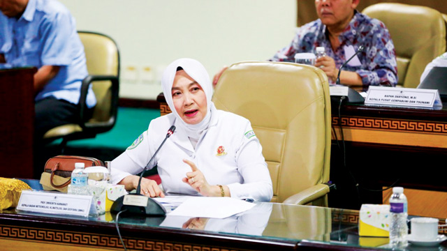 Kepala BMKG, Dwikorita Karnawati bicara sistem peringatan dini multibencana. Foto: BMKG