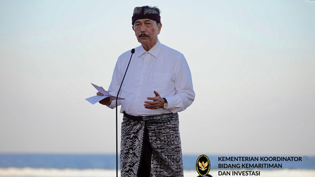 Pidato Menko Marves Luhut Binsar Pandjaitan dalam World Water Forum di Bali. Foto: Humas Kemenko Marves