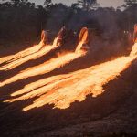 Four trucks dump slag at a nickel-processing plant in Sorowako, South Sulawesi (Image: SOPA Images / Alamy)