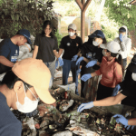 Mahasiswa UGM dan Unpad pungut dan pilah sampah di Sungai Citarum. Foto: UGM
