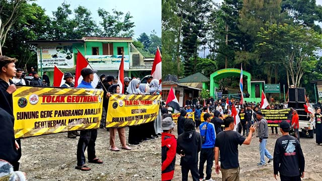 Warga di lereng Gunung Gede Pangrango menolak proyek geotermal yang masuk dalam PSN. Foto: Instagram @jatamnas