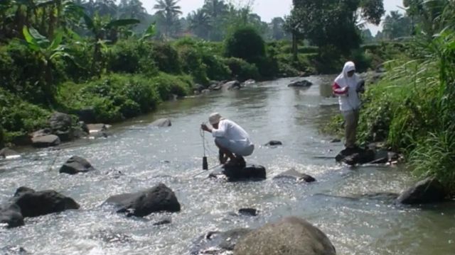 Tumpahan pestisida di Sungai Cisadane. Foto: BRIN