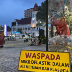 Instalasi bayi terlilit mikroplastik. Foto: Ecoton