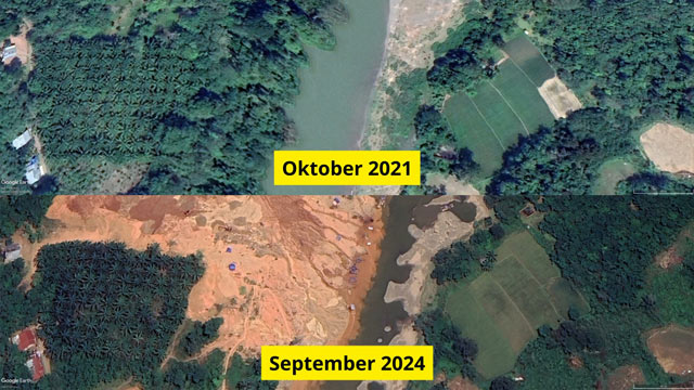 Citra satelit Walhi menunjukkan aktivitas tambang emas ilegal di Sijunjung. Foto: Walhi