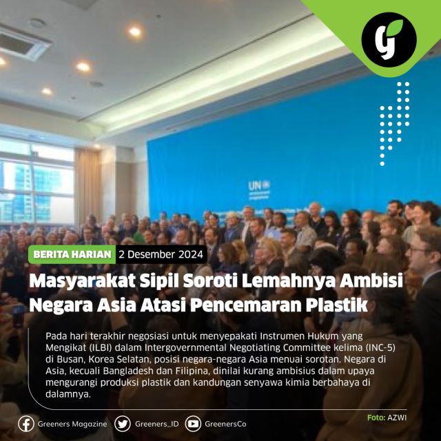 Aliansi Zero Waste Indonesia (AZWI) menyatakan kekecewaannya atas kurangnya komitmen negara-negara Asia dalam menangani krisis plastik. Meskipun kawasan ini tercatat sebagai kontributor besar terhadap pencemaran plastik, sikap diam negara-negara Asia menunjukkan kurangnya keseriusan dalam menghadapi masalah tersebut.

“Sebagai bagian dari masyarakat negara Asia yang sering disalahkan sebagai kontributor utama pencemaran plastik, kami kecewa bagaimana posisi negara-negara Asia pada proses negosiasi ini,” ujar Co-Coordinator Nasional AZWI, Nindhita Proboretno dalam keterangan tertulisnya, Minggu (1/12).

Menurut Nindhita, banyak negara Asia justru mendukung ekspansi produksi plastik tanpa mempertimbangkan dampak negatif yang semakin nyata di lingkungan dan kesehatan.

Detail mengenai hal ini dapat kamu baca di rubrik berita harian www.greeners.co!

#beritaharian #azwi #masyarakatsipil #pencemaranplastik #INC5 #greeners #greenersco #beinformedandlovetheearth